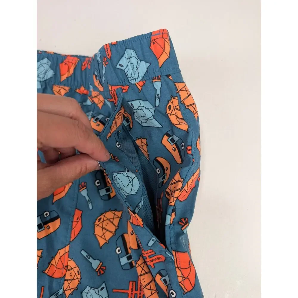 The North Face Men's Large Class V PullOn Shorts - Camping Pattern - Blue/Orange